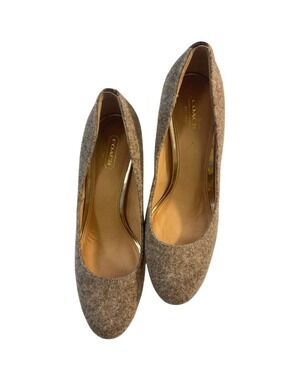COACH Ophelia Taupe Wool Fabric Brown Leather Croc Embossed Pumps Size 9.5 B